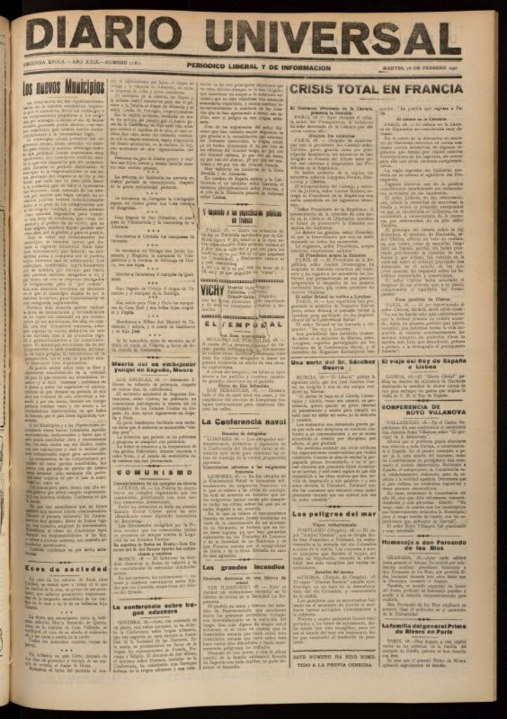 Miniatura de Diario Universal del 18 de febrero de 1930