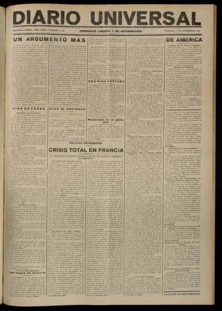 Miniatura de Diario Universal del 5 de diciembre de 1930