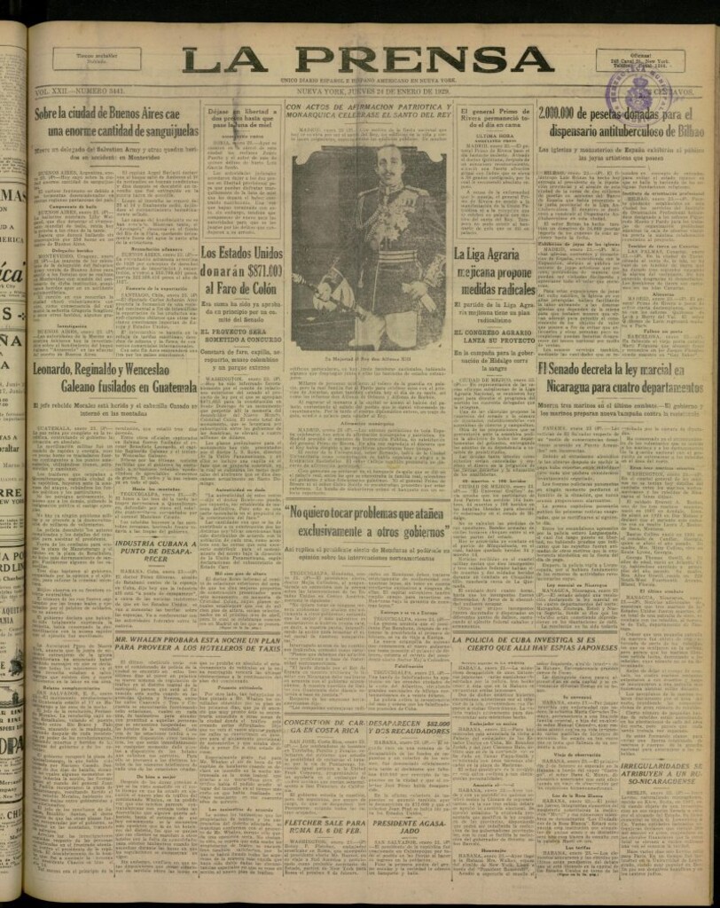 Miniatura de La Prensa: único diario español e hispano americano en Nueva York, del 24 de enero de 1929, nº 3441
