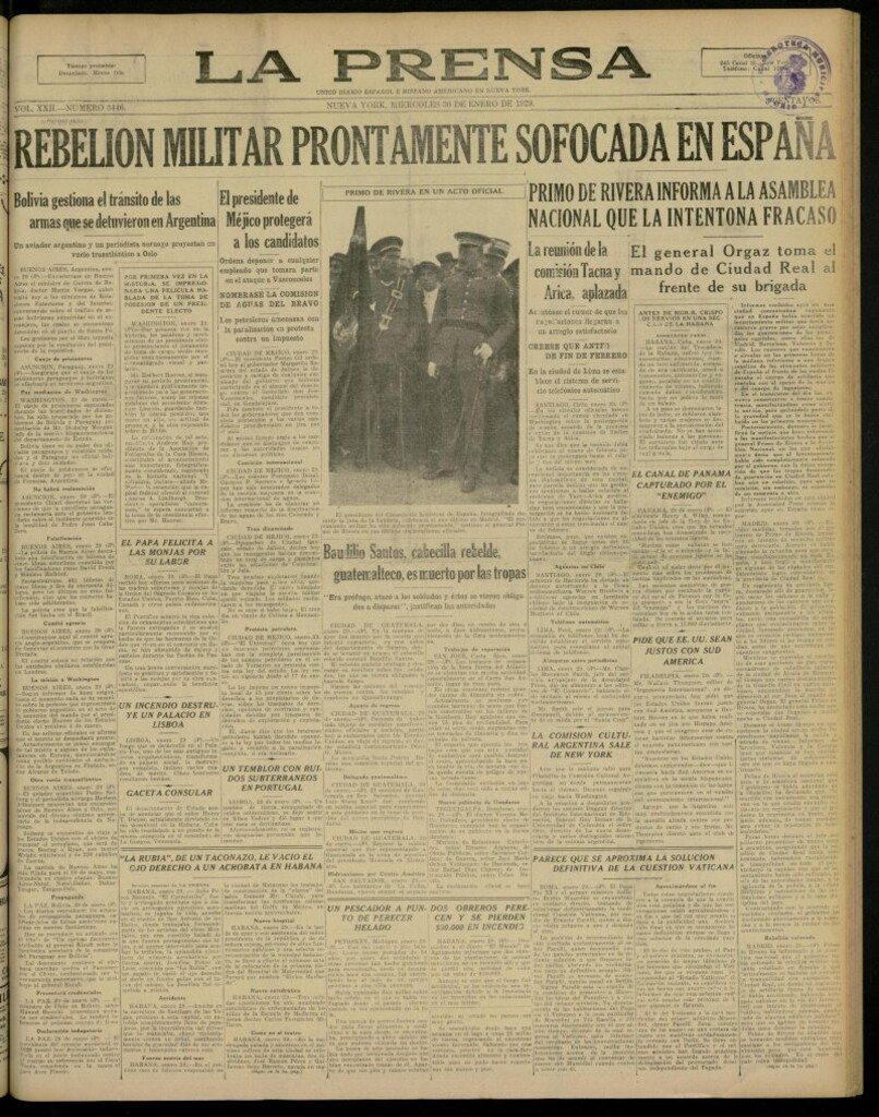 Miniatura de La Prensa: único diario español e hispano americano en Nueva York, del 30 de enero de 1929, nº 3446