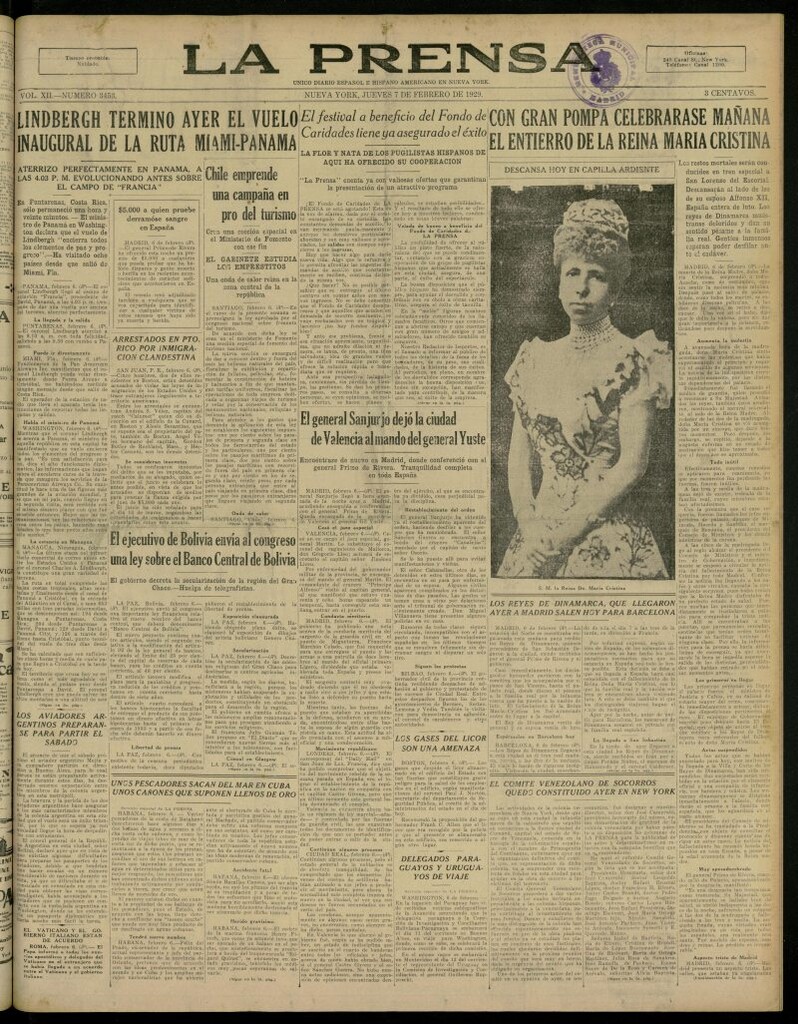 Miniatura de La Prensa: único diario español e hispano americano en Nueva York, del 7 de febrero de 1929, nº 3453