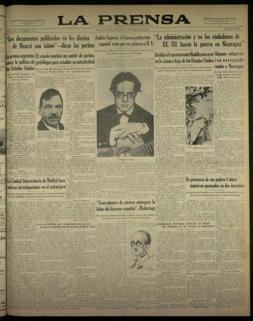 Miniatura de La Prensa: único diario español e hispano americano en Nueva York, del 5 de enero de 1928, nº 3111