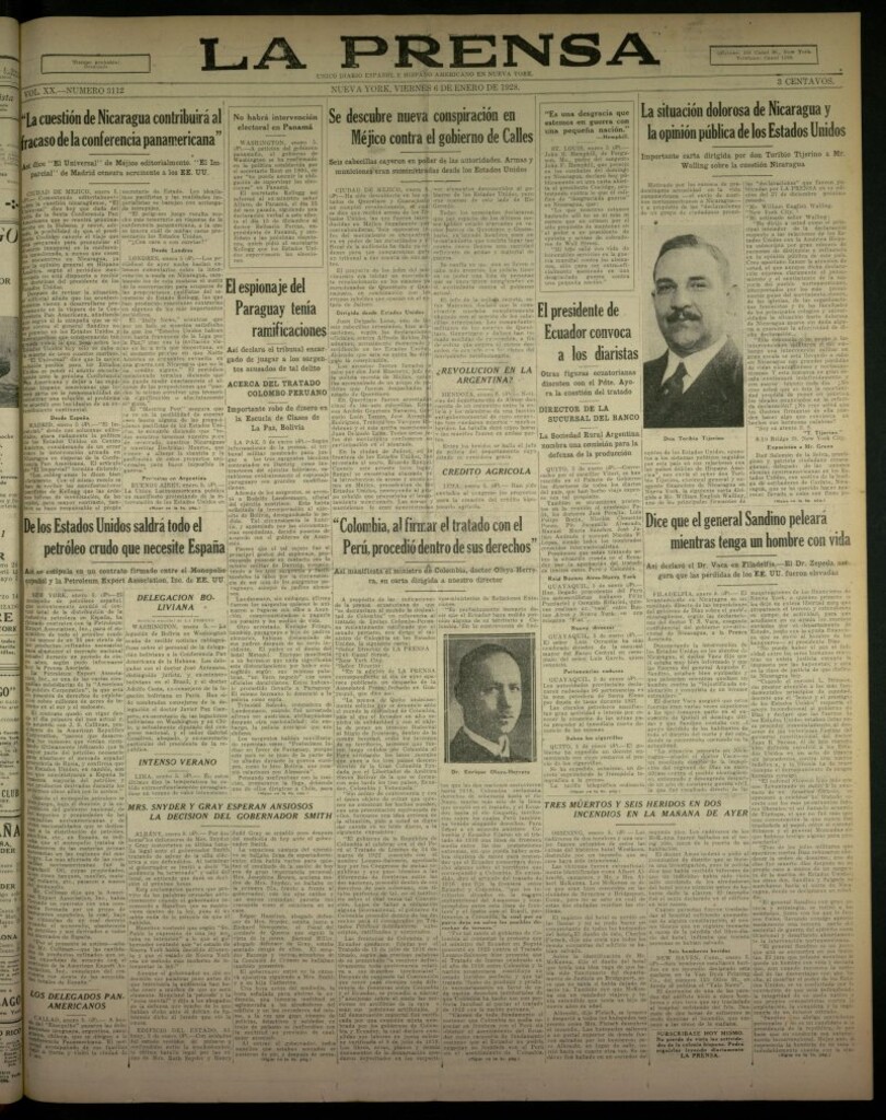 Miniatura de La Prensa: único diario español e hispano americano en Nueva York, del 6 de enero de 1928, nº 3112