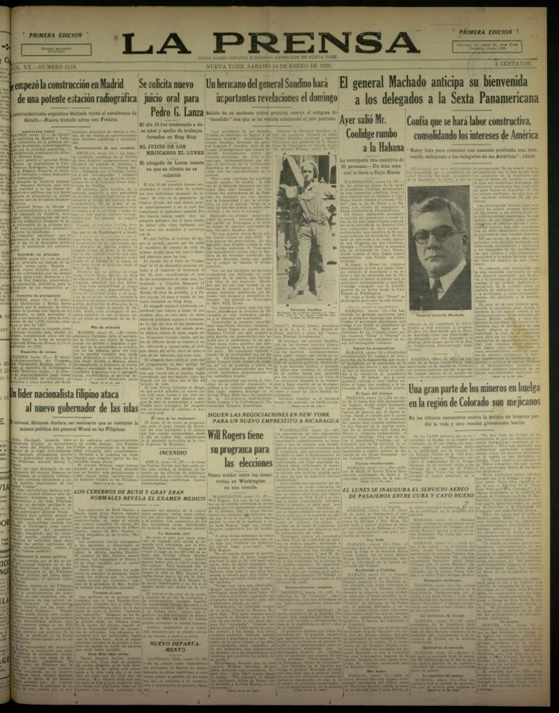 Miniatura de La Prensa: único diario español e hispano americano en Nueva York, del 14 de enero de 1928, nº 3119