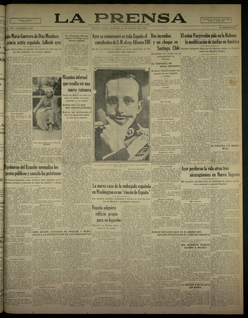 Miniatura de La Prensa: único diario español e hispano americano en Nueva York, del 24 de enero de 1928, nº 3127