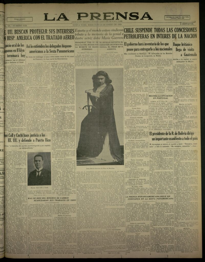 Miniatura de La Prensa: único diario español e hispano americano en Nueva York, del 25 de enero de 1928, nº 3128