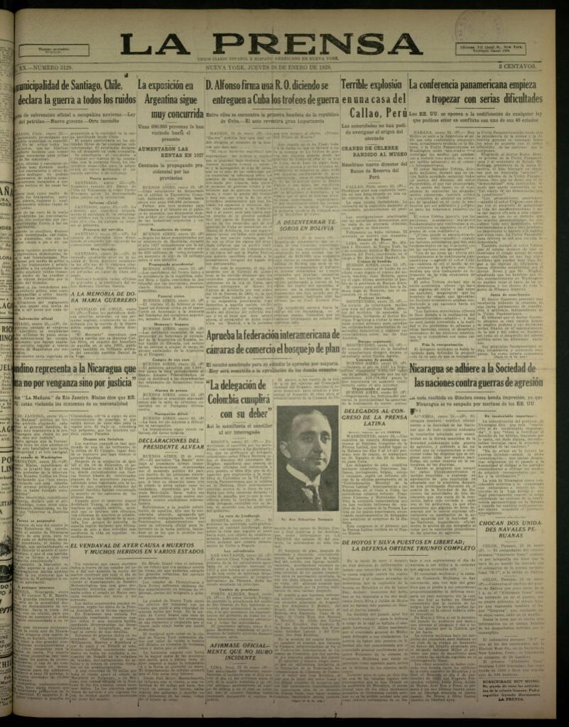 Miniatura de La Prensa: único diario español e hispano americano en Nueva York, del 26 de enero de 1928, nº 3129