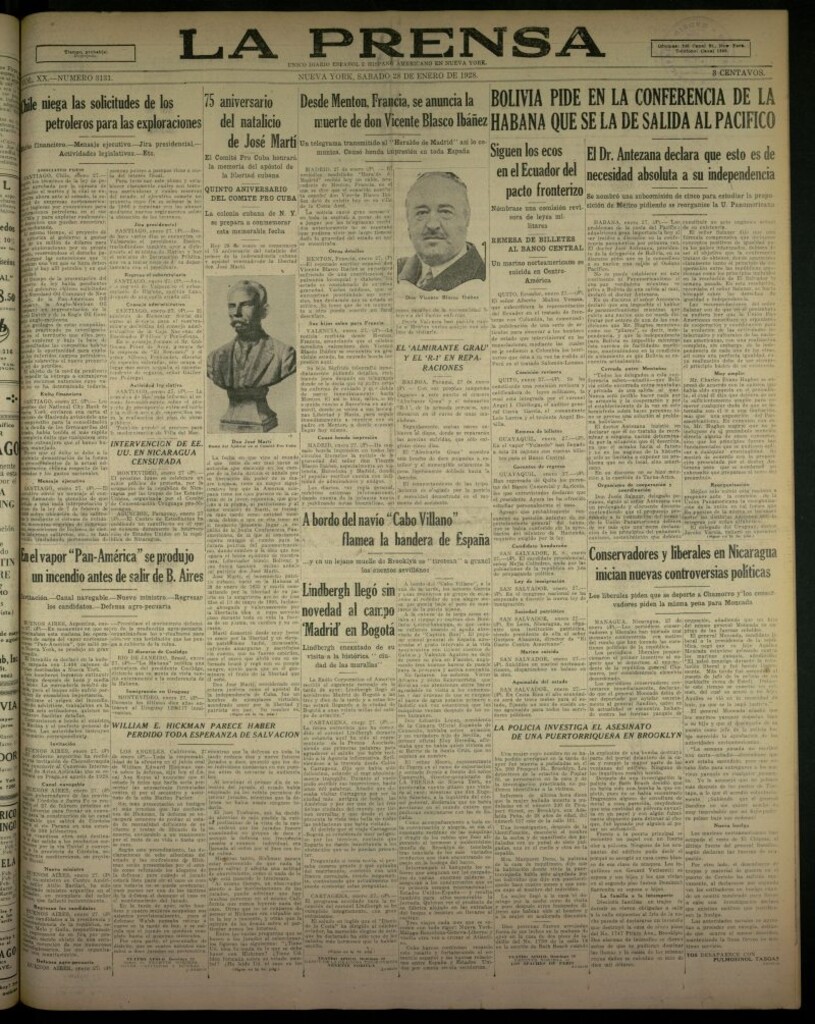 Miniatura de La Prensa: único diario español e hispano americano en Nueva York, del 28 de enero de 1928, nº 3131