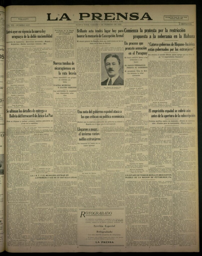 Miniatura de La Prensa: único diario español e hispano americano en Nueva York, del 4 de febrero de 1928, nº 3137