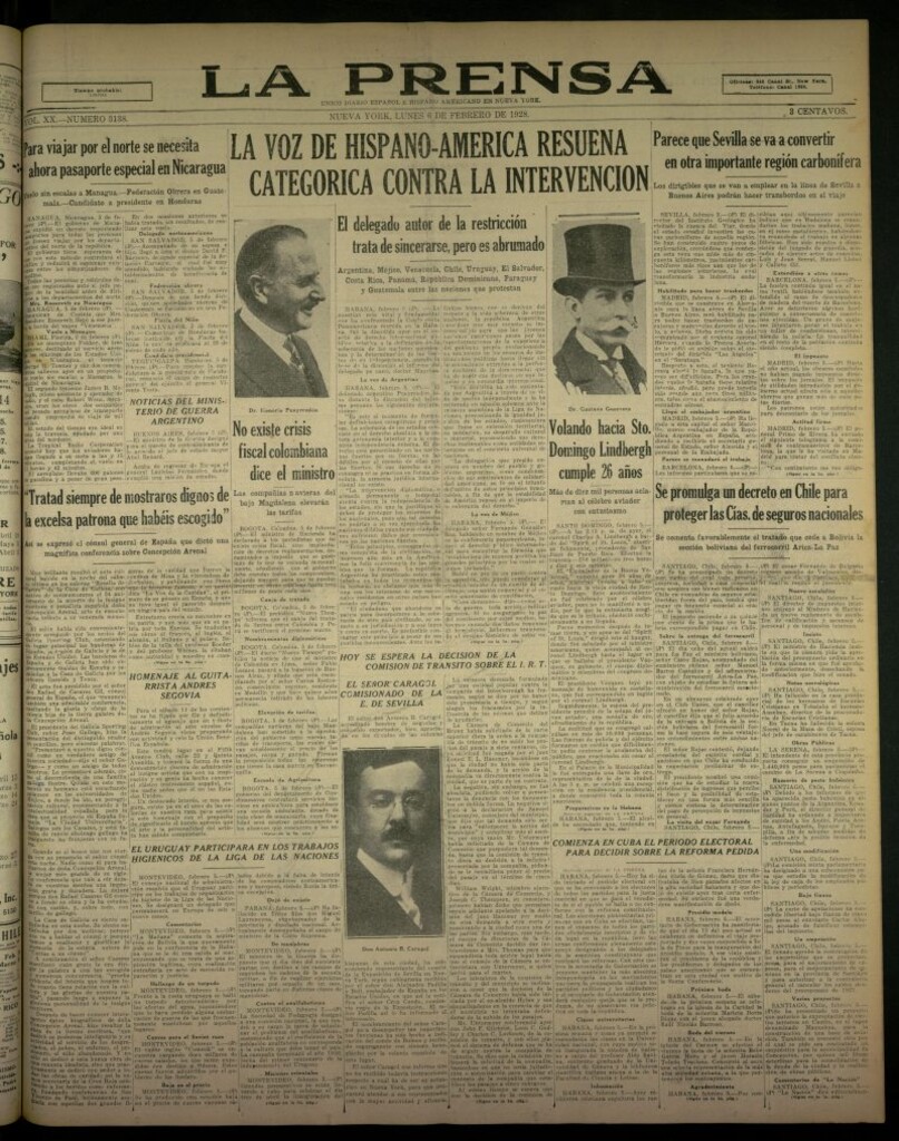 Miniatura de La Prensa: único diario español e hispano americano en Nueva York, del 6 de febrero de 1928, nº 3138