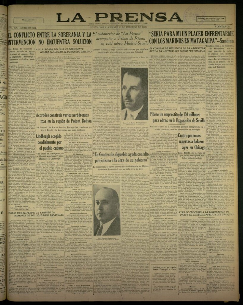 Miniatura de La Prensa: único diario español e hispano americano en Nueva York, del 10 de febrero de 1928, nº 3142