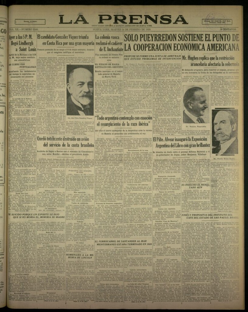 Miniatura de La Prensa: único diario español e hispano americano en Nueva York, del 14 de febrero de 1928, nº 3145