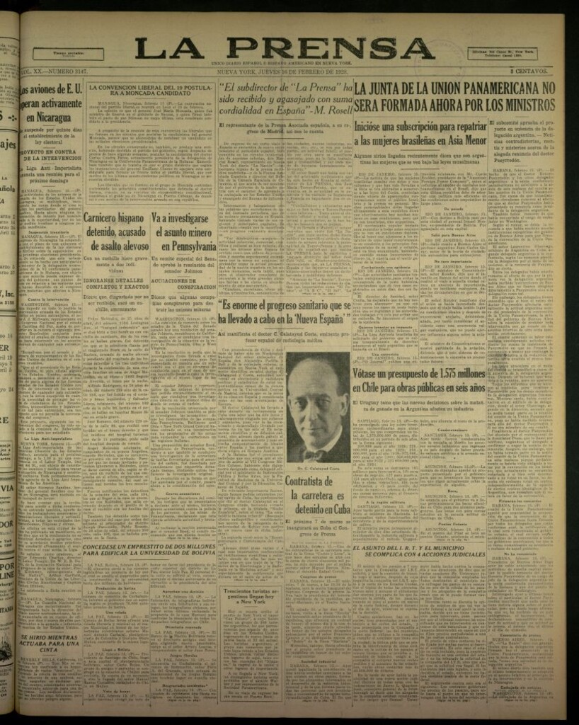 Miniatura de La Prensa: único diario español e hispano americano en Nueva York, del 16 de febrero de 1928, nº 3147