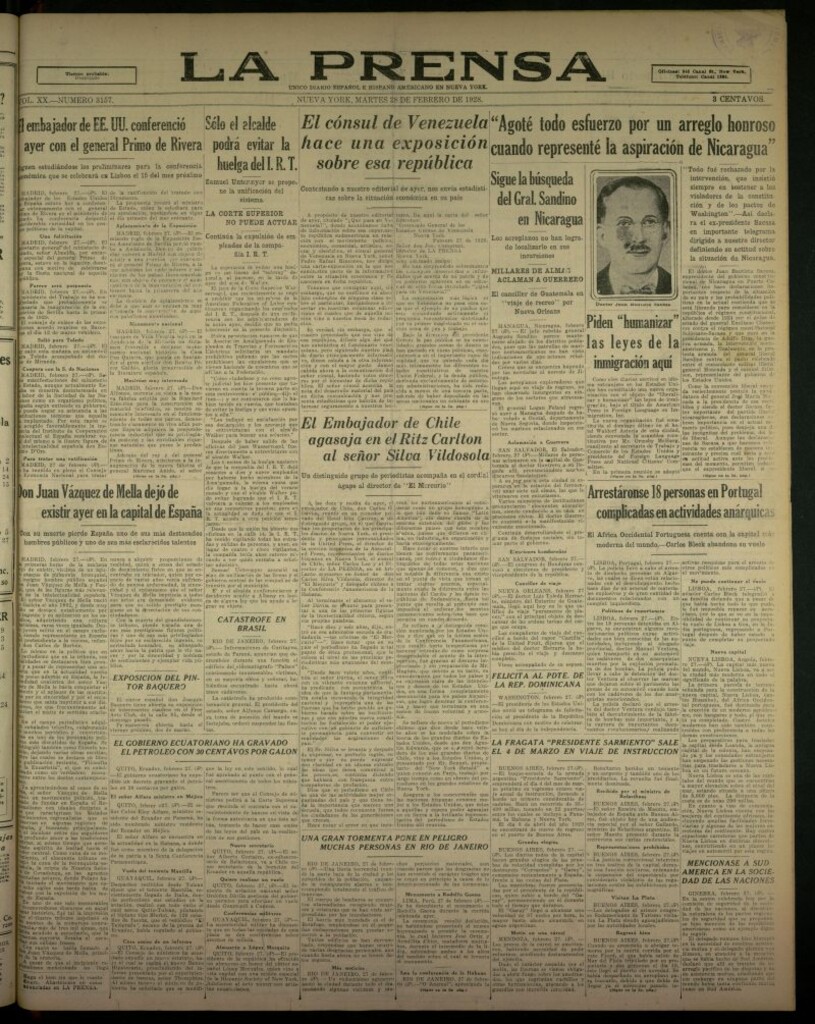Miniatura de La Prensa: único diario español e hispano americano en Nueva York, del 28 de febrero de 1928, nº 3157