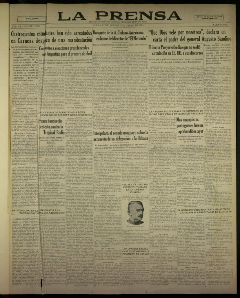 Miniatura de La Prensa: único diario español e hispano americano en Nueva York, del 1 de marzo de 1928, nº 6159