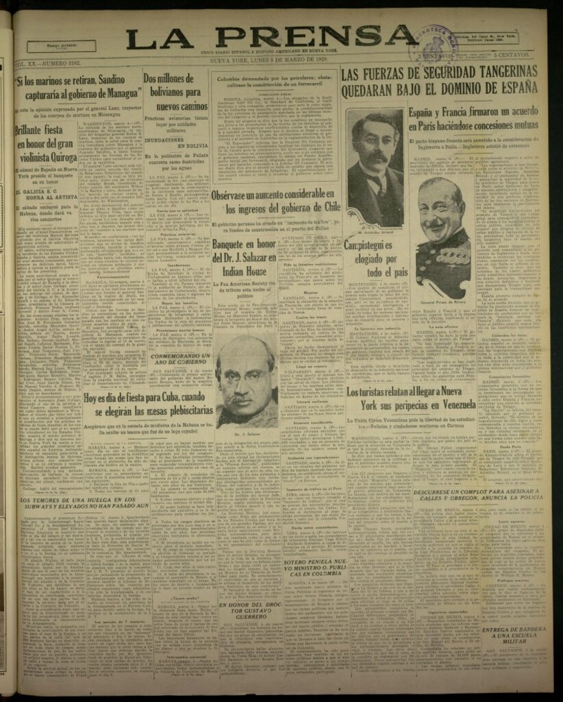 Miniatura de La Prensa: único diario español e hispano americano en Nueva York, del 5 de marzo de 1928, nº 3162