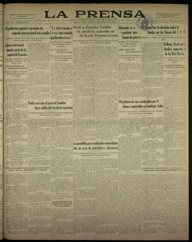 Miniatura de La Prensa: único diario español e hispano americano en Nueva York, del 6 de marzo de 1928, nº 3163