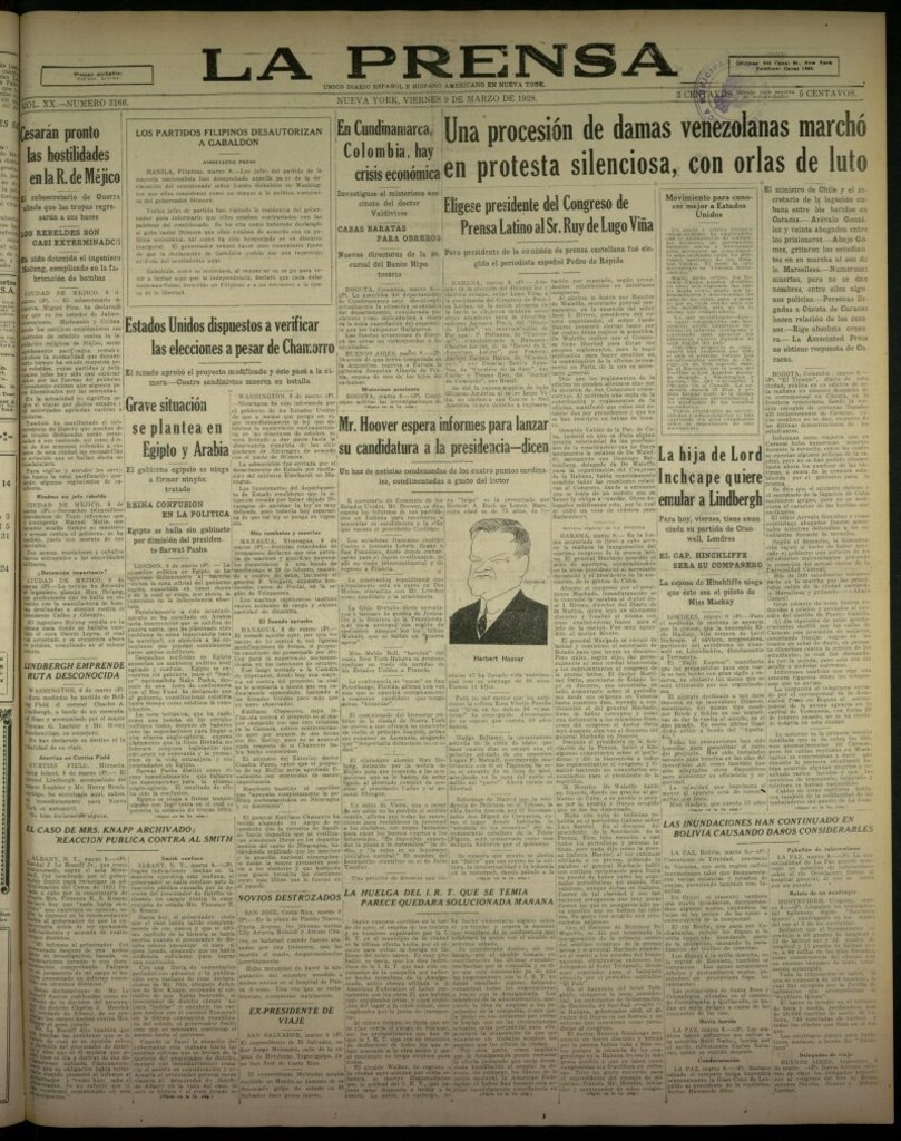 Miniatura de La Prensa: único diario español e hispano americano en Nueva York, del 9 de marzo de 1928, nº 3166
