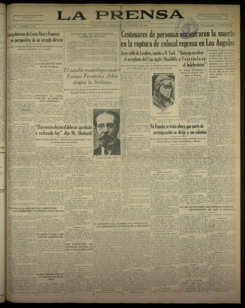 Miniatura de La Prensa: único diario español e hispano americano en Nueva York, del 14 de marzo de 1928, nº 3170
