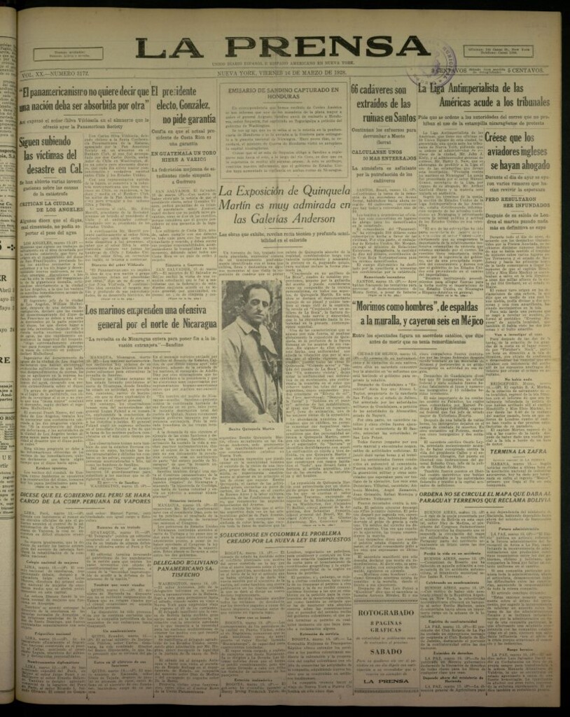 Miniatura de La Prensa: único diario español e hispano americano en Nueva York, del 16 de marzo de 1928, nº 3172