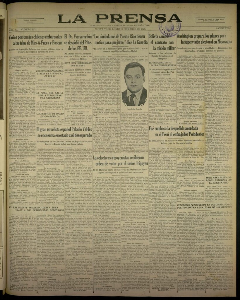 Miniatura de La Prensa: único diario español e hispano americano en Nueva York, del 19 de marzo de 1928, nº 3174