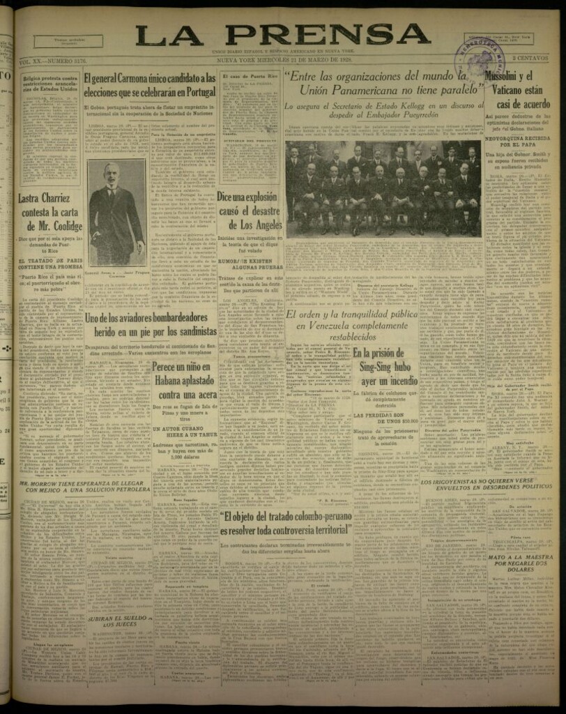 Miniatura de La Prensa: único diario español e hispano americano en Nueva York, del 21 de marzo de 1928, nº 3176