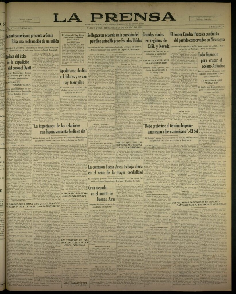 Miniatura de La Prensa: único diario español e hispano americano en Nueva York, del 28 de marzo de 1928, nº 3182