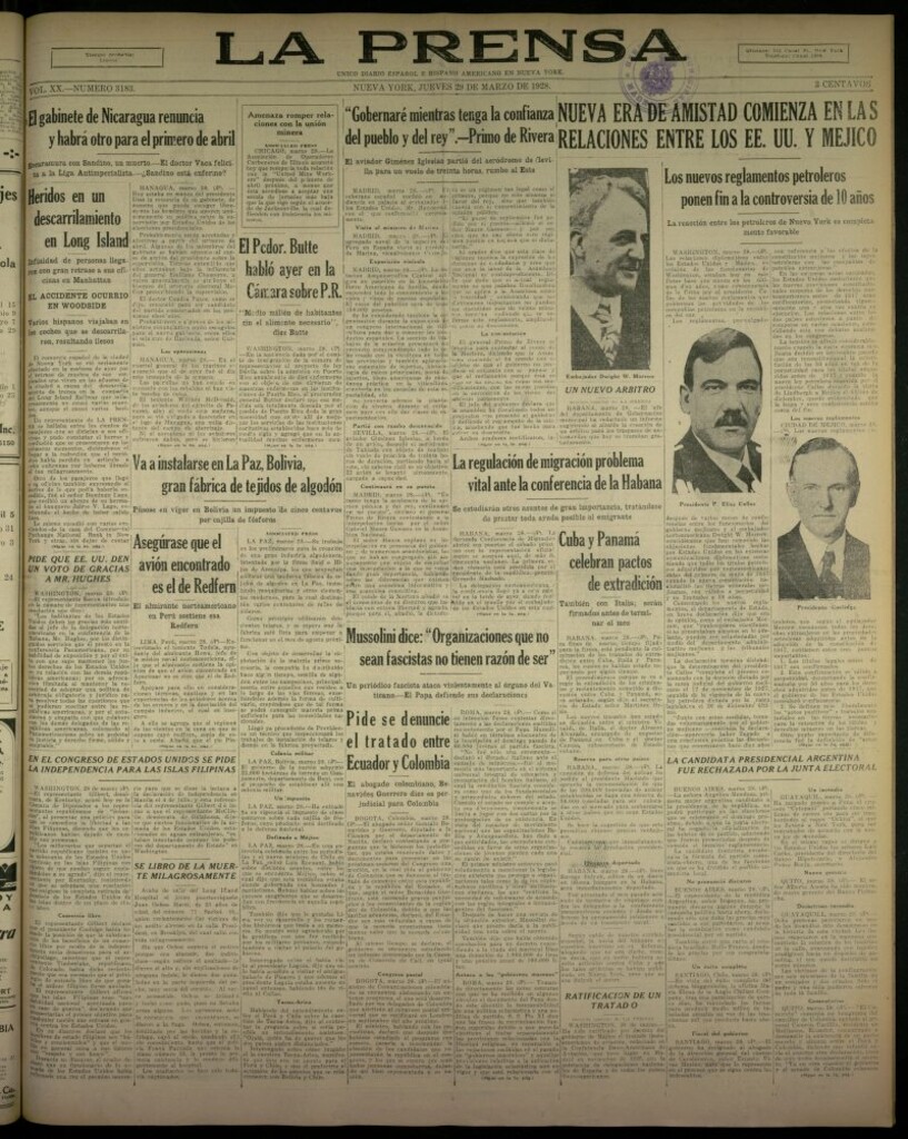 Miniatura de La Prensa: único diario español e hispano americano en Nueva York, del 29 de marzo de 1928, nº 3183