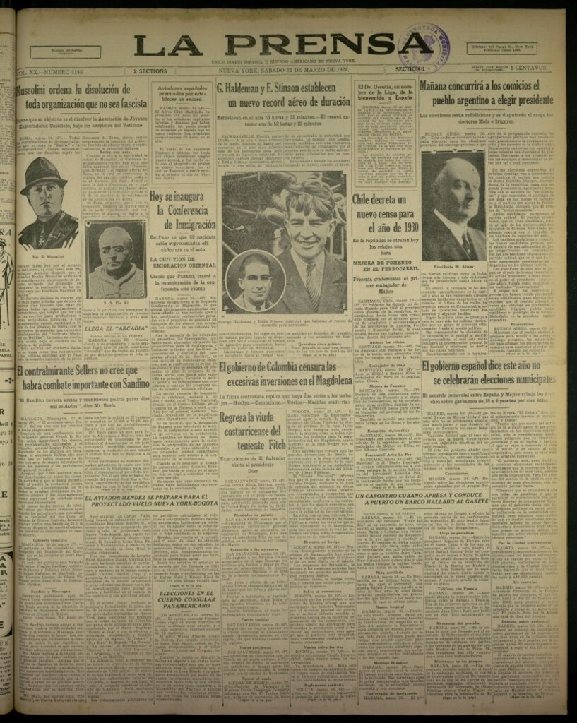 Miniatura de La Prensa: único diario español e hispano americano en Nueva York, del 31 de marzo de 1928, nº 3185