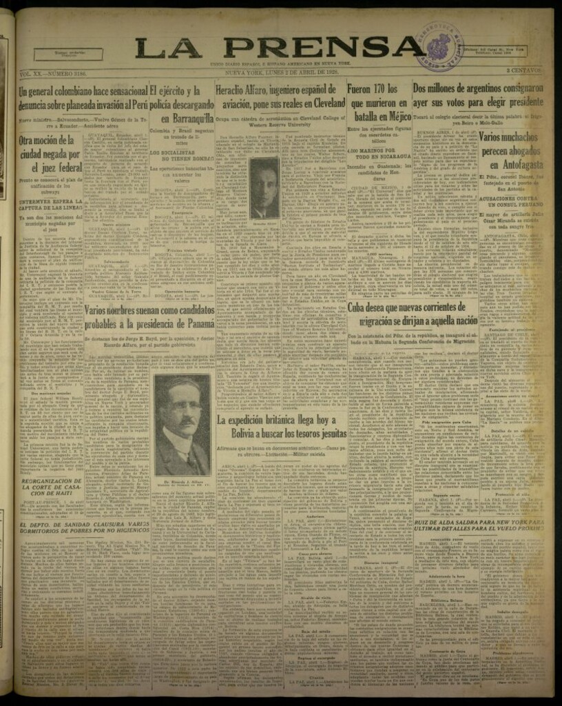 Miniatura de La Prensa: único diario español e hispano americano en Nueva York, del 2 de abril de 1928, nº 3186