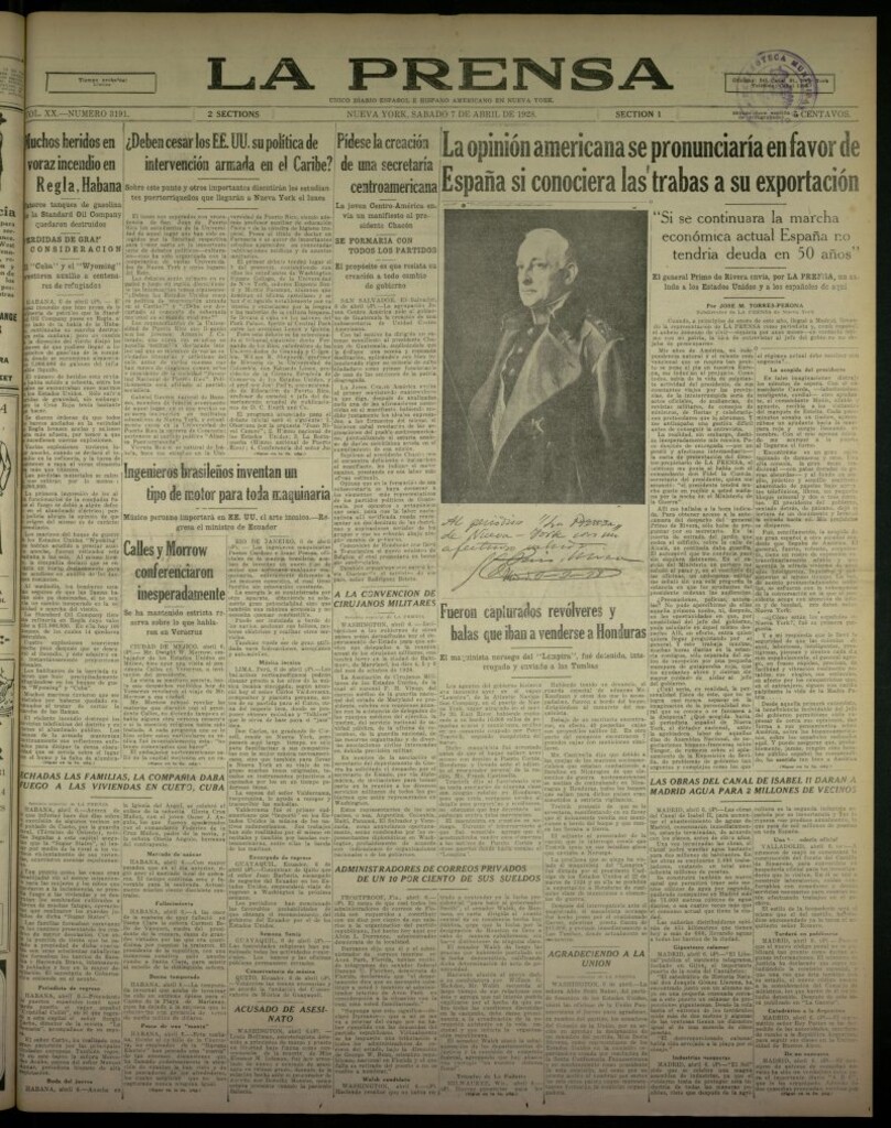 Miniatura de La Prensa: único diario español e hispano americano en Nueva York, del 7 de abril de 1928, nº 3191