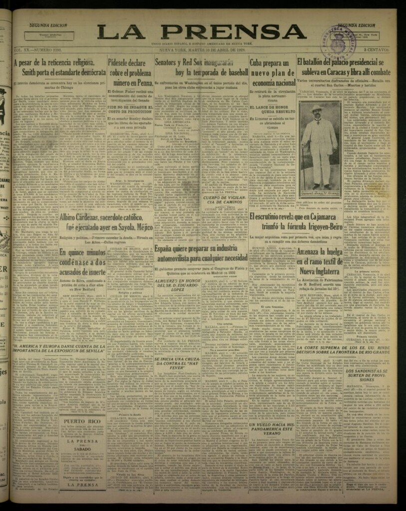 Miniatura de La Prensa: único diario español e hispano americano en Nueva York, del 10 de abril de 1928, nº 3193