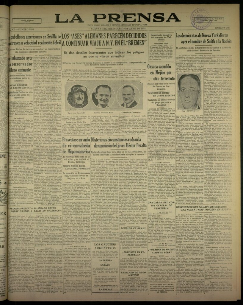 Miniatura de La Prensa: único diario español e hispano americano en Nueva York, del 18 de abril de 1928, nº 3200