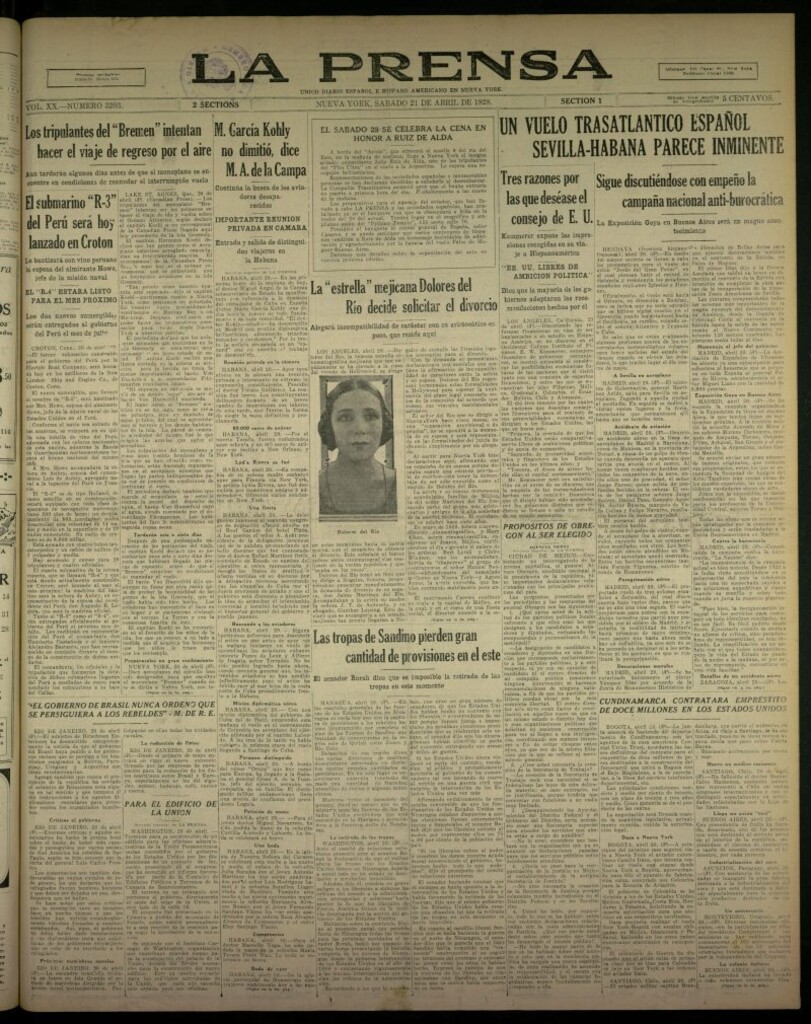Miniatura de La Prensa: único diario español e hispano americano en Nueva York, del 21 de abril de 1928, nº 3203