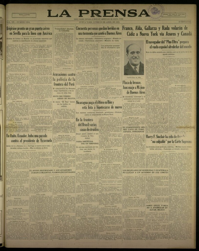Miniatura de La Prensa: único diario español e hispano americano en Nueva York, del 23 de abril de 1928, nº 3204