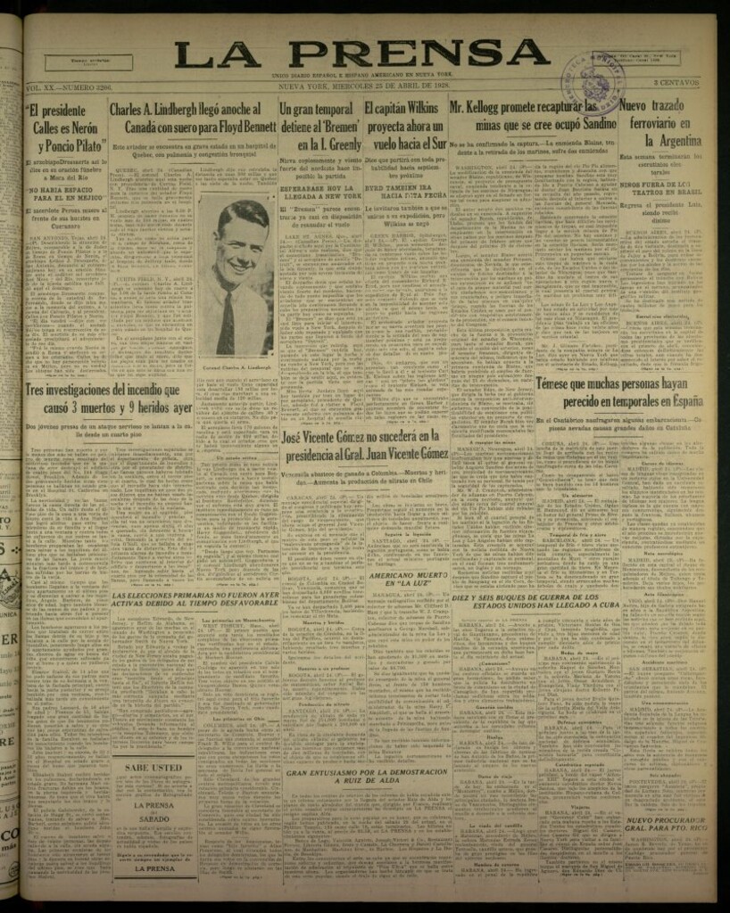 Miniatura de La Prensa: único diario español e hispano americano en Nueva York, del 25 de abril de 1928, nº 3206