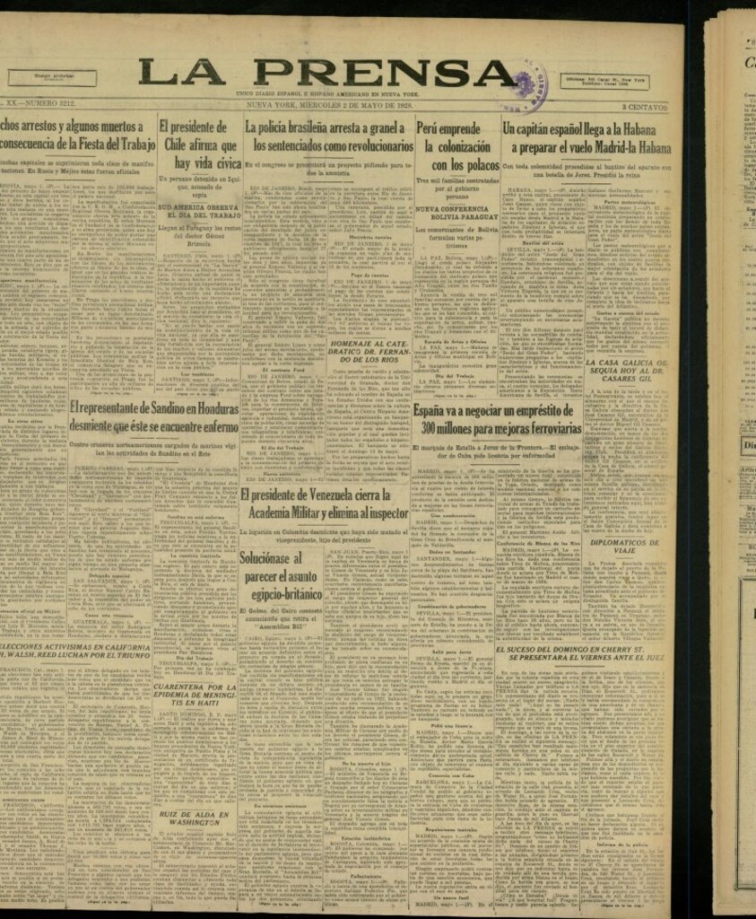 Miniatura de La Prensa: único diario español e hispano americano en Nueva York, del 2 de mayo de 1928, nº 3212