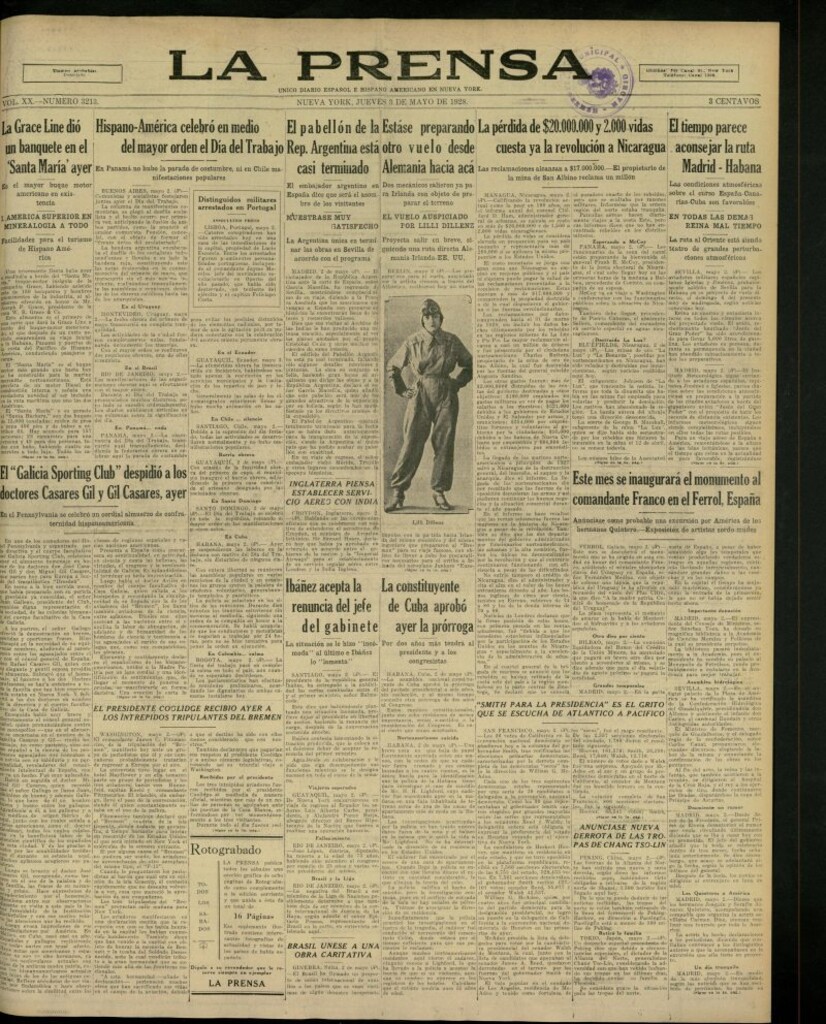 Miniatura de La Prensa: único diario español e hispano americano en Nueva York, del 3 de mayo de 1928, nº 3213
