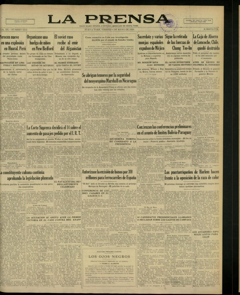 Miniatura de La Prensa: único diario español e hispano americano en Nueva York, del 4 de mayo de 1928, nº 3214