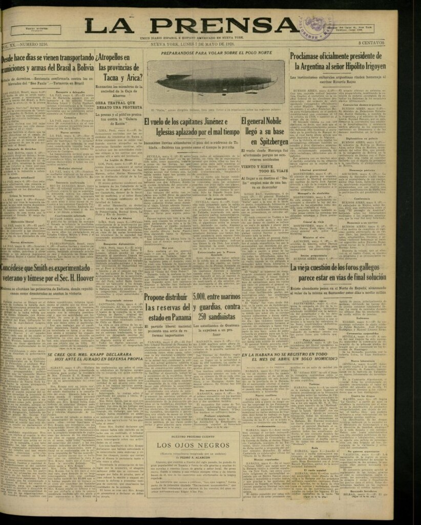 Miniatura de La Prensa: único diario español e hispano americano en Nueva York, del 7 de mayo de 1928, nº 3216