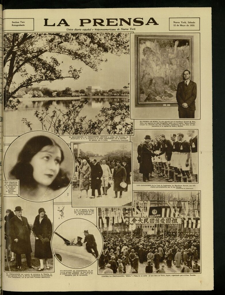 Miniatura de La Prensa: único diario español e hispano americano en Nueva York, del 12 de mayo de 1928, sesion especial retrograbado