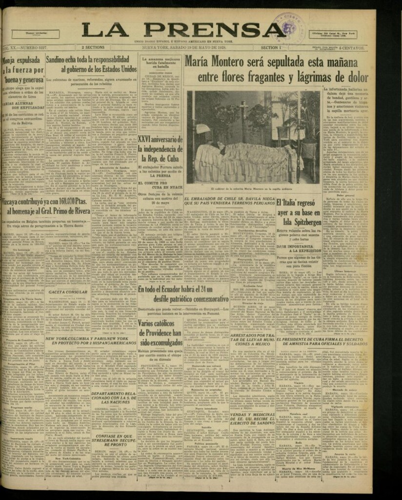 Miniatura de La Prensa: único diario español e hispano americano en Nueva York, del 19 de mayo de 1928, nº 3227