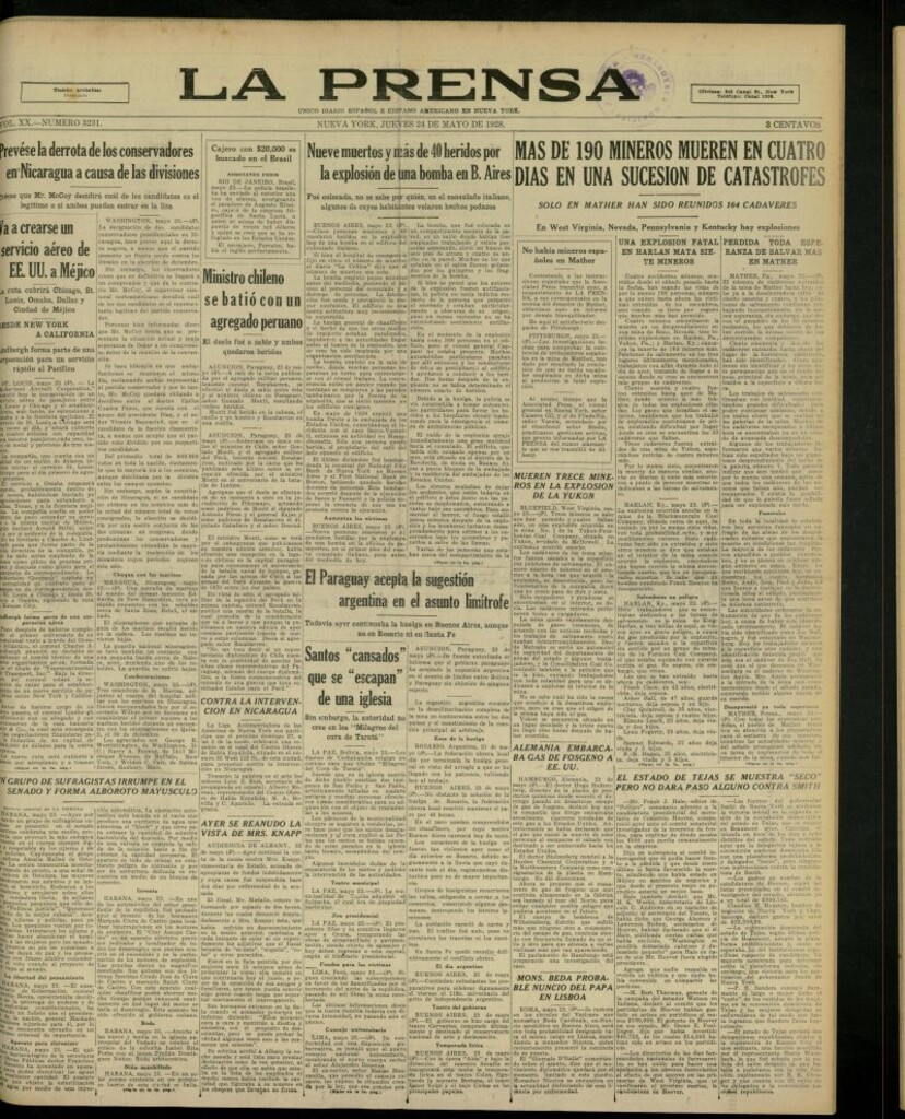 Miniatura de La Prensa: único diario español e hispano americano en Nueva York, del 24 de mayo de 1928, nº 3231