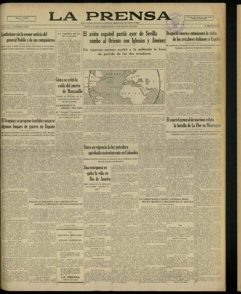 Miniatura de La Prensa: único diario español e hispano americano en Nueva York, del 30 de mayo de 1928, nº 3236