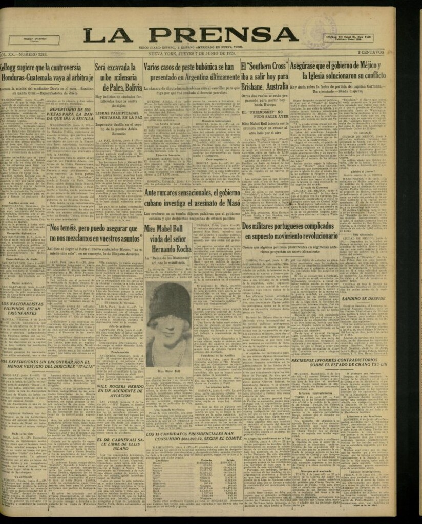 Miniatura de La Prensa: único diario español e hispano americano en Nueva York, del 7 de junio de 1928, nº 3243