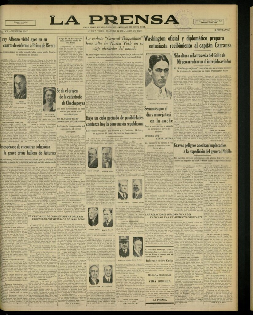 Miniatura de La Prensa: único diario español e hispano americano en Nueva York, del 12 de junio de 1928, nº 3247