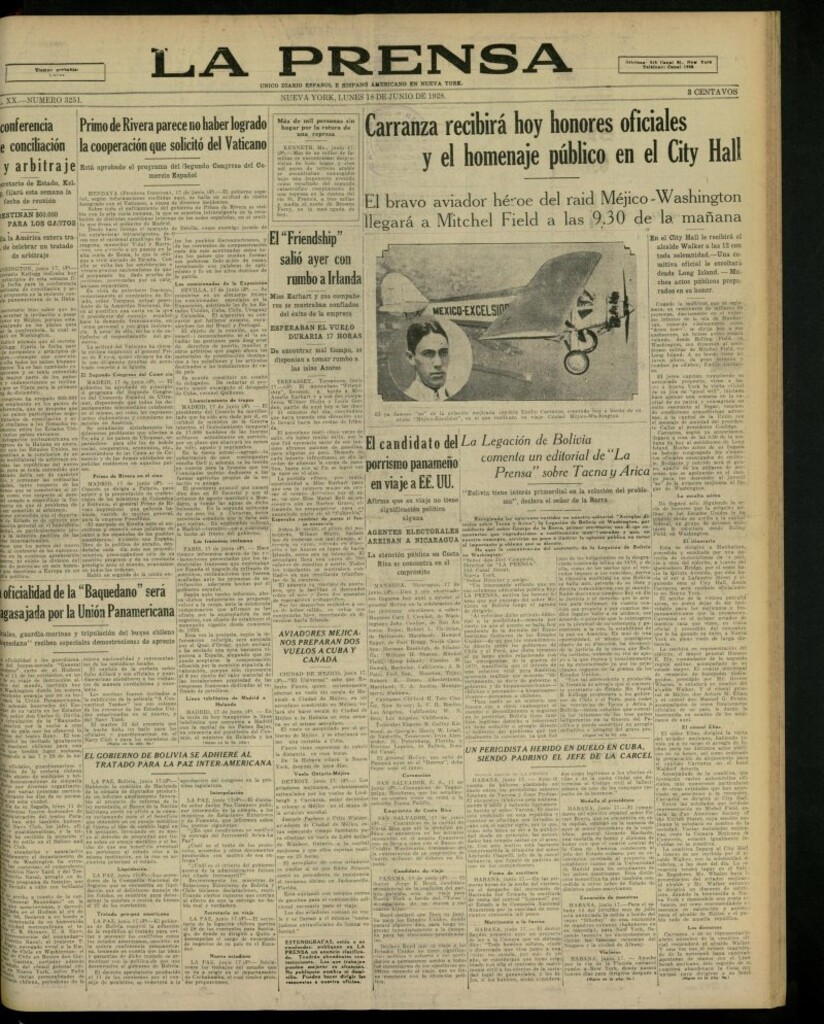 Miniatura de La Prensa: único diario español e hispano americano en Nueva York, del 18 de junio de 1928, nº 3251