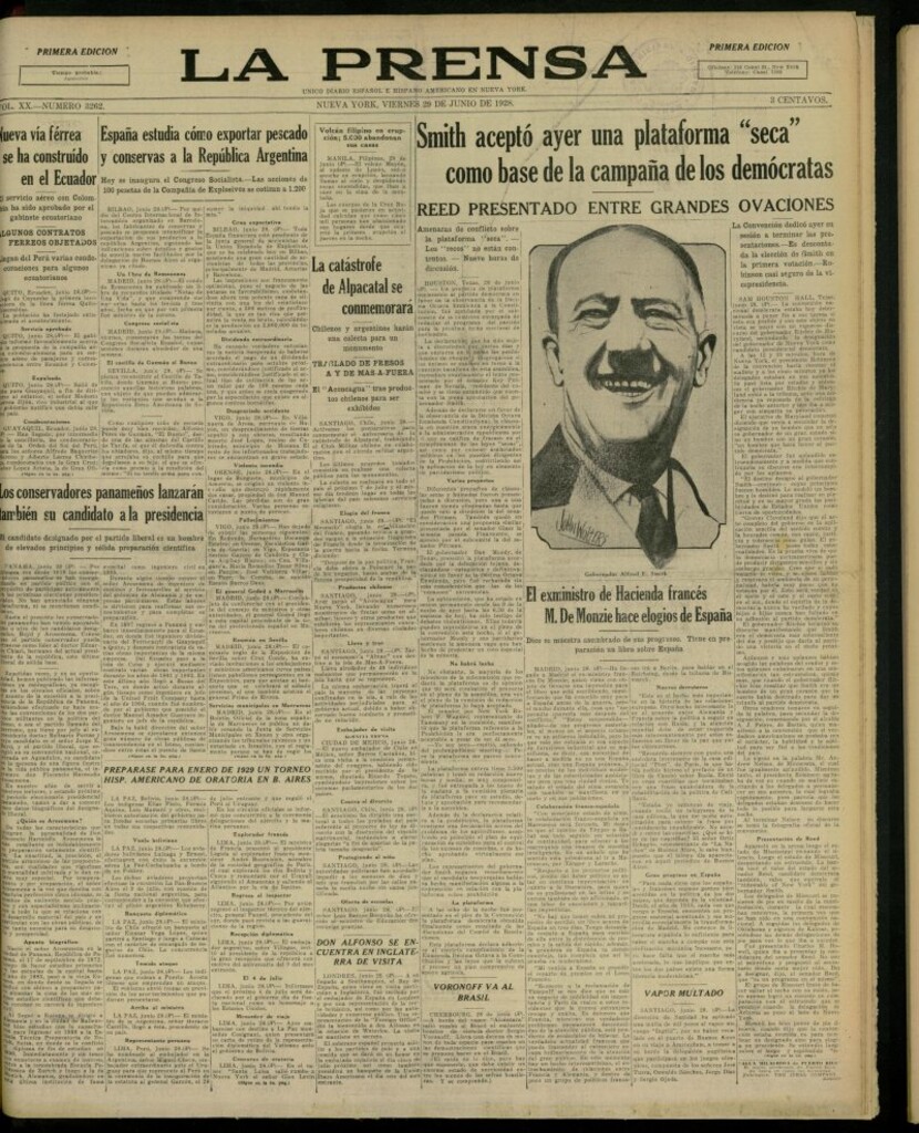 Miniatura de La Prensa: único diario español e hispano americano en Nueva York, del 29 de junio de 1928, nº 3262