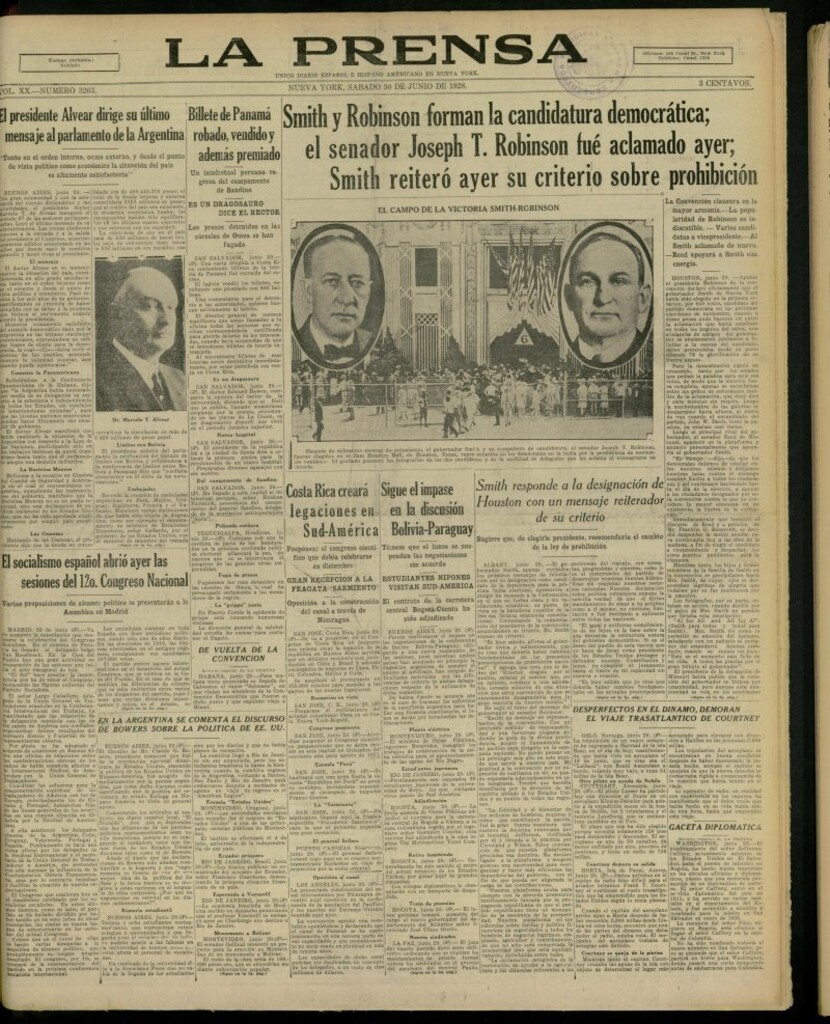 Miniatura de La Prensa: único diario español e hispano americano en Nueva York, del 30 de junio de 1928, nº 3263