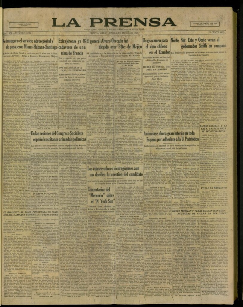 Miniatura de La Prensa: único diario español e hispano americano en Nueva York, del 2 de julio de 1928, nº 3264